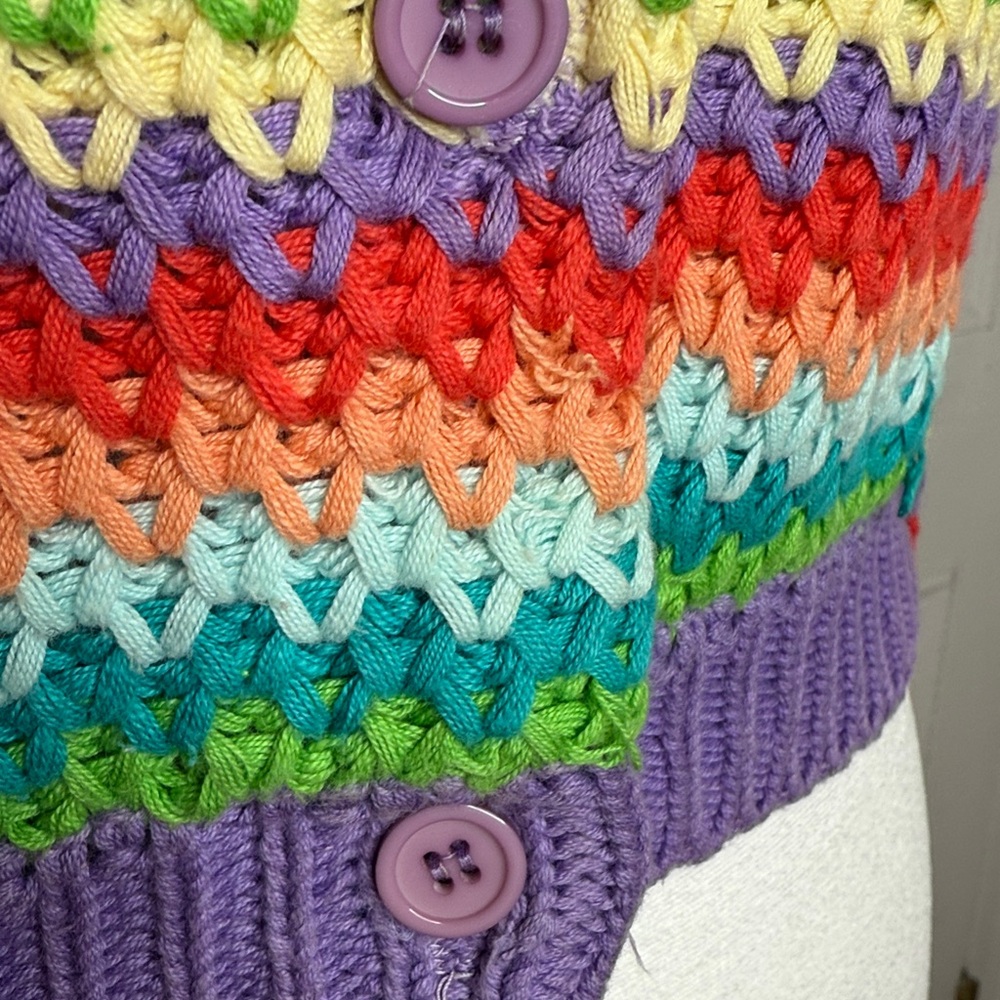 Vintage 80s Sweater Cute Rainbow Stripe 100 per cotton cardigan.  FAB! Large - Picture 4 of 9